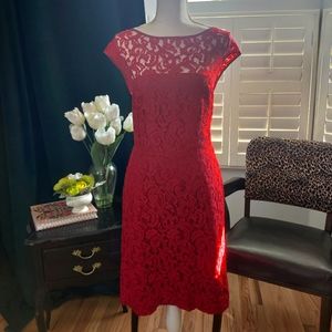 New red lace cocktail date night dress